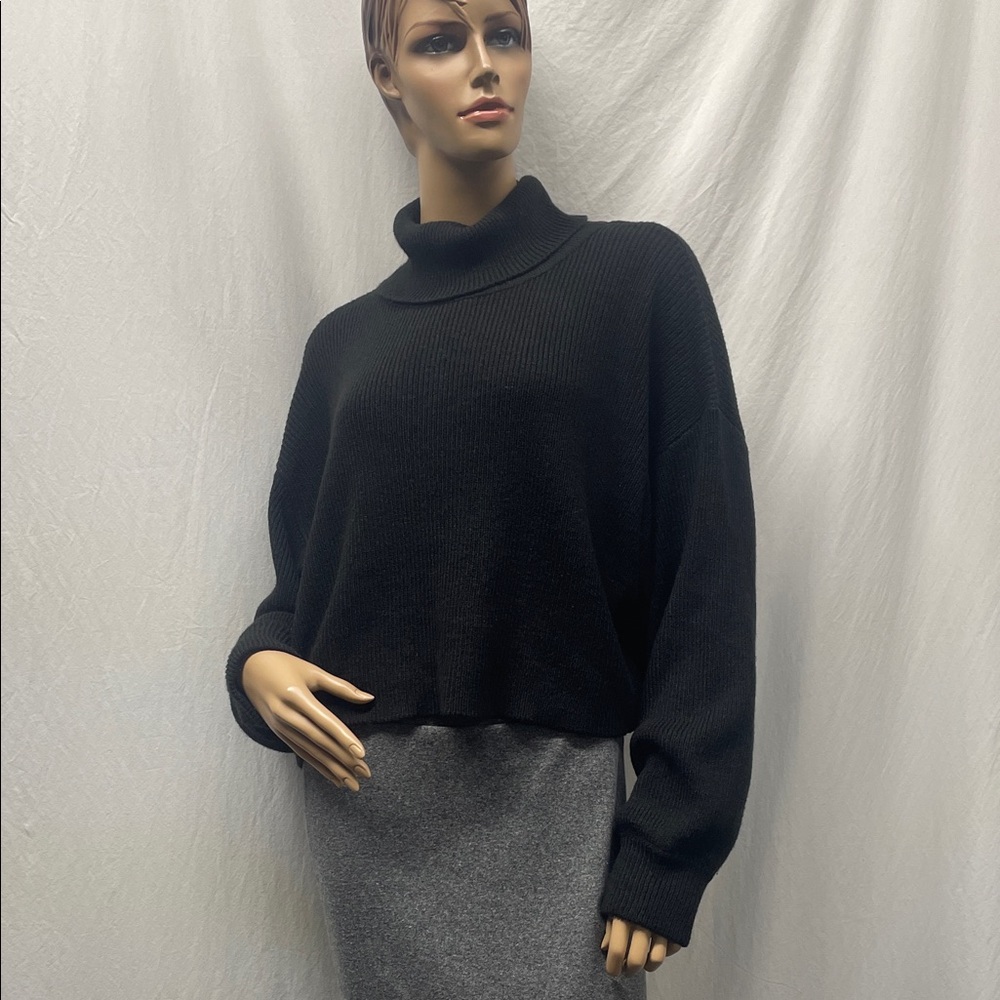 Divided H&M Women's Black Cropped Oversized Turtleneck Sweater